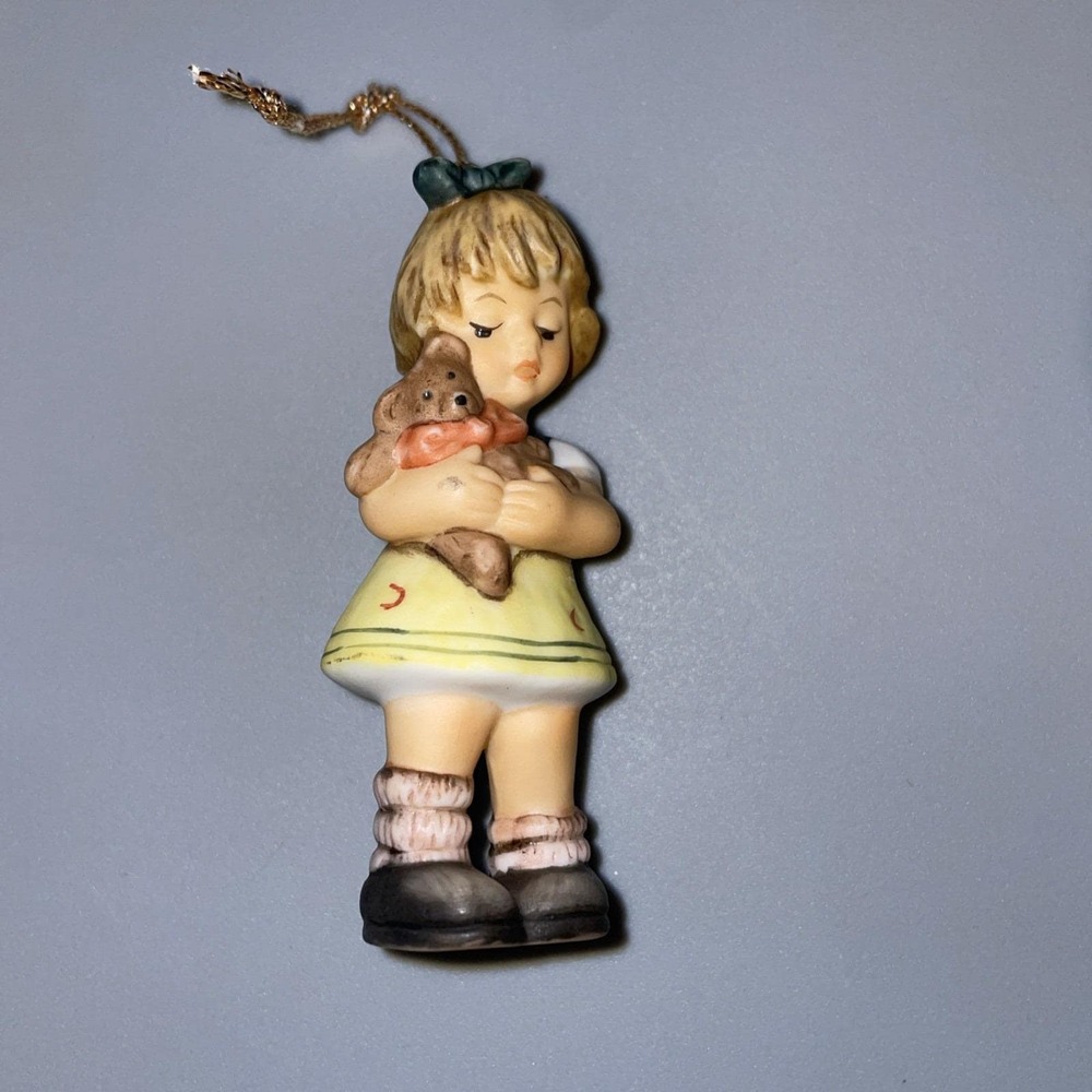 Vintage Studio Hummel Christmas Ornament  "Cuddle For Teddy" 1999 Girl w/ Bear